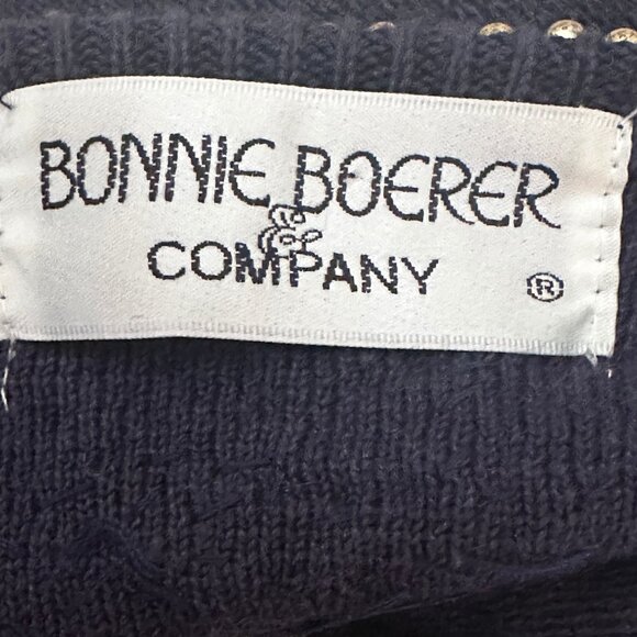 Vintage 80's Bonnie Boerer Embellished Navy Sweater with Gold Beads S - Picture 9 of 14